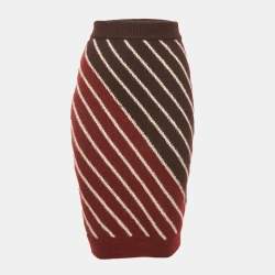 Pre Owned Stella McCartney Burgundy /Red Chevron Patterned Wool Blend Midi Skirt XS