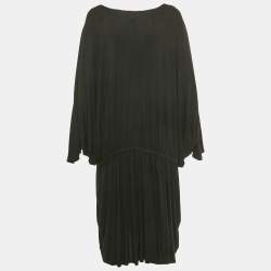 Pre Owned Stella McCartney Black Jersey Plunge Neck Drawstring Midi Dress L