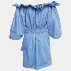Pre Owned Stella McCartney Blue Cotton Blend Off Shoulder Mini Dress M