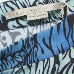 Pre Owned Stella McCartney Blue Printed Crepe de Chine Midi Skirt XS