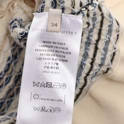 Pre Owned Stella McCartney Cream/Blue Striped Rib Knit Cropped Striped Frill Jumper S