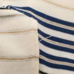 Pre Owned Stella McCartney Cream/Blue Striped Rib Knit Cropped Striped Frill Jumper S