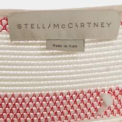 Pre Owned Stella McCartney White/Pink Open Striped Knit Fringe Detail Dress M