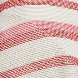 Pre Owned Stella McCartney White/Pink Open Striped Knit Fringe Detail Dress M