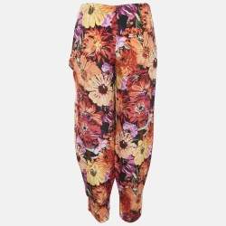 Pre Owned Stella McCartney Red Floral Print Silk Tie-Up Trousers S