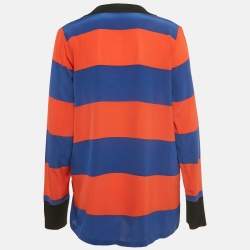 مملوكة مسبقًا Stella McCartney Blue /Orange Striped Silk Full Sleeve Top S