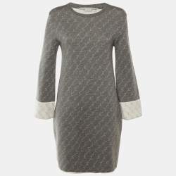 مملوكة مسبقًا Stella McCartney Grey /Cream Logo Wool Knit Mini Dress M