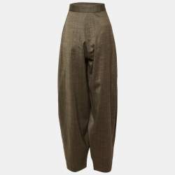 مملوكة مسبقًا بنطال ستيللا مكارتني صوف بني مخطط واسع الساق مقاس وسط (ميديوم)