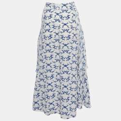 Pre Owned Stella McCartney White Printed Silk Ruffled Midi Skirt M