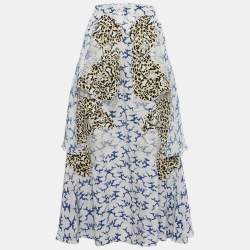 مملوكة مسبقًا Stella McCartney White Printed Silk Ruffled Midi Skirt M