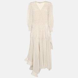 مملوكة مسبقًا فستان ستيلا ماكارتني مارلي متوسط الطول بطبعة شعار أبيض مقاس صغير