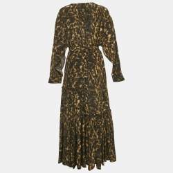 Pre Owned فستان ستيلا مكارتني حرير بنقشة تجريدية باللون الأخضر واسع مقاس صغير - سمول