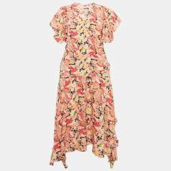 Pre Owned Stella McCartney Pink Floral Print Silk Skirt & Top Set S