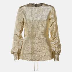 Pre Owned Stella McCartney Gold Lurex Gathered Lame Peplum Blouse S