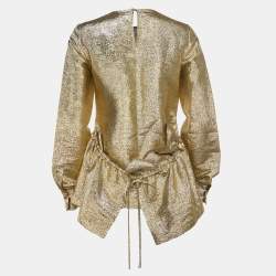 Pre Owned Stella McCartney Gold Lurex Gathered Lame Peplum Blouse S
