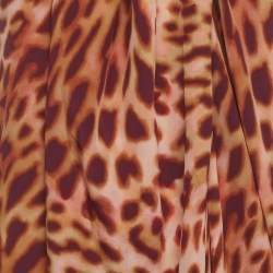 Pre Owned Stella McCartney Pink/Brown Leopard Print Silk Draped Dress M