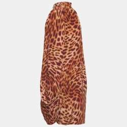 Pre Owned Stella McCartney Pink/Brown Leopard Print Silk Draped Dress M