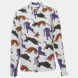مملوكة مسبقًا Stella McCartney Cream Cat Print Silk Long Sleeve Shirt S