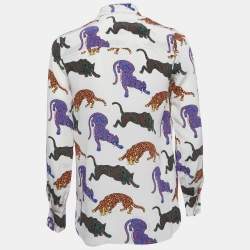 Pre Owned Stella McCartney Cream Cat Print Silk Long Sleeve Shirt S