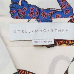 Pre Owned Stella McCartney Cream Cat Print Silk Long Sleeve Shirt S