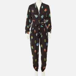 Pre Owned جمبسوت ستيلا مكارتني حرير أسود مطبوع سوبرهيرو مقاس متوسط - ميديم