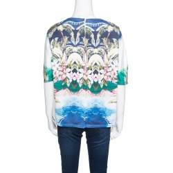 Pre Owned Stella McCartney Multicolor Hawaiian Print Stretch Cotton Buttoned Back Detail Top M