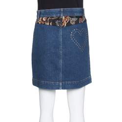 Pre Owned Stella McCartney Indigo Denim Floral Jacquard Trim Studded Mini Skirt S