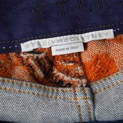 Pre Owned Stella McCartney Indigo Denim Floral Jacquard Trim Studded Mini Skirt S