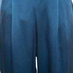 Pre Owned بنطلون ستيلا مكارتني سيسيلي ساتان أزرق مخضر بأرجل واسعة S