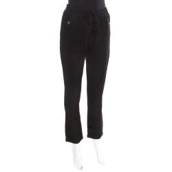 Stella McCartney Black Python Scale Patterned Jacquard Drawstring Detail Pants S