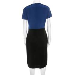Pre Owned Stella McCartney Black and Blue Stretch Crepe Lace Detail Shift Dress M