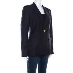 Pre Owned Stella McCartney Navy Blue Wool Gold Button Detail Single Button Blazer M