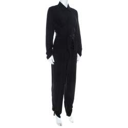 Pre Owned Stella McCartney Black Silk Ruched Detail Belted Jumpsuit S