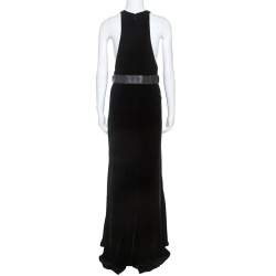 Pre Owned Stella McCartney Black Velvet Belted Saskia Stretch-Cady Gown M