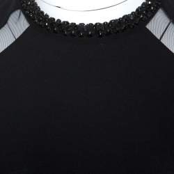 Pre Owned Stella McCartney Black Jersey Mesh Insert Embellished Collar Dress S