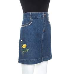 Pre Owned Stella McCartney Blue Denim Embroidered Embellished Short Skirt M