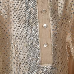 Stella McCartney Beige Silk Sequin Detail Balloon Sleeve Blouse S