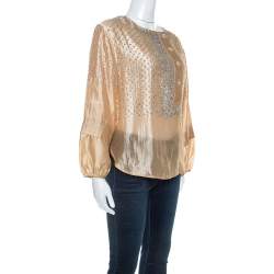 Stella McCartney Beige Silk Sequin Detail Balloon Sleeve Blouse S
