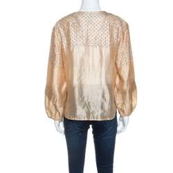 Stella McCartney Beige Silk Sequin Detail Balloon Sleeve Blouse S