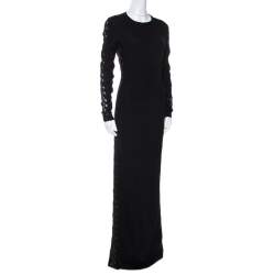 Pre Owned Stella McCartney Black Crepe Lace Trim Maxi Dress S