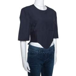 Pre Owned Stella McCartney Navy Blue Linen Blend Corset Top M