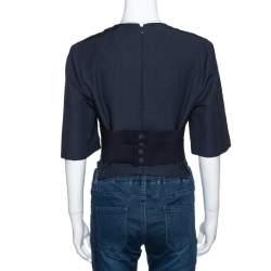 Pre Owned Stella McCartney Navy Blue Linen Blend Corset Top M
