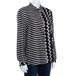 Pre Owned Stella McCartney Monochrome Silk Multiprint Long Sleeve Shirt M