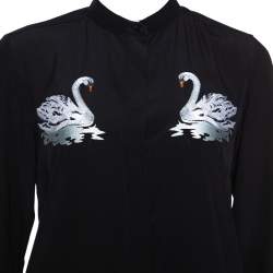 Pre Owned Stella McCartney Black Swan Embroidered Silk Shirt S