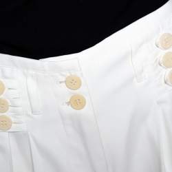 Pre Owned Stella McCartney Cream Coated Silk Button Detail Tapered Trousers S