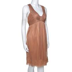 Pre Owned Stella McCartney Copper Silk Tulle Gathered Halter Neck Dress S