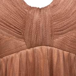 Pre Owned Stella McCartney Copper Silk Tulle Gathered Halter Neck Dress S