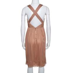 Pre Owned Stella McCartney Copper Silk Tulle Gathered Halter Neck Dress S