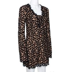 Pre Owned Stella McCartney Black Ribbon Lace Patterned Shift Dress S