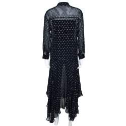 Pre Owned Stella McCartney Navy Blue Lurex Patterned Chiffon Sheer Dress M